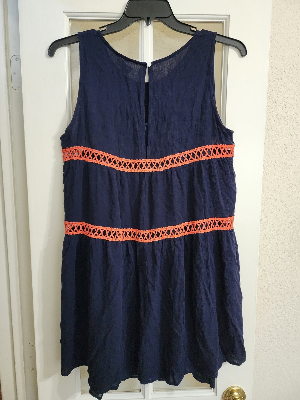 NWT Umgee Navy Coral Crochet Trim Boho Dress With Slip H2239 Large - Picture 3 of 11